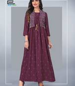Wine printed rayon long-kurtis