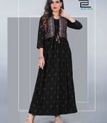 Black printed rayon long-kurtis