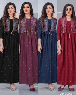 Black printed rayon long-kurtis 2