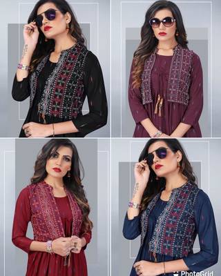 Black printed rayon long-kurtis 3