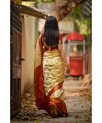 Fab Woven White Banarasi Silk Jacquard Saree With Blouse Piece 5
