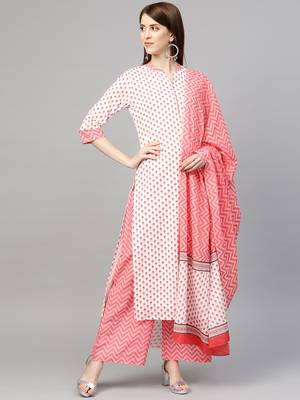 White printed cotton ethnic-kurtis 1
