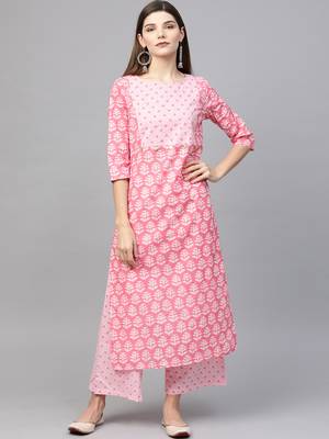 Pink printed cotton ethnic-kurtis 1