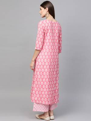 Pink printed cotton ethnic-kurtis 2