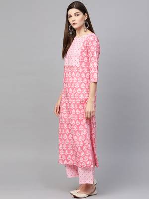 Pink printed cotton ethnic-kurtis 3
