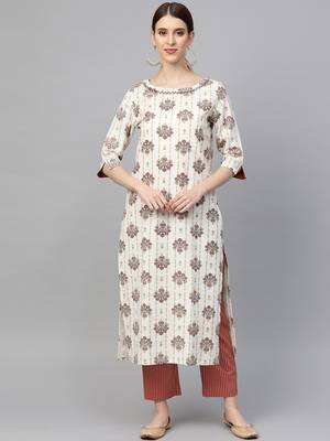 Cream printed cotton ethnic-kurtis 1
