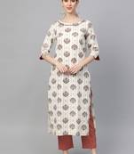 Cream printed cotton ethnic-kurtis