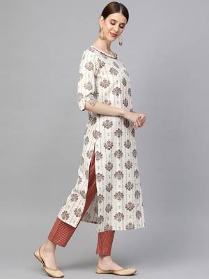 Cream printed cotton ethnic-kurtis 3