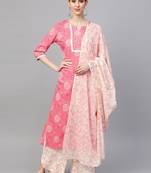 Peach printed cotton ethnic-kurtis