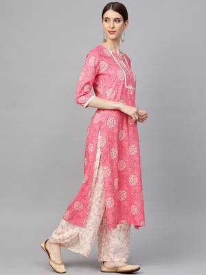 Peach printed cotton ethnic-kurtis 4