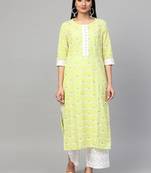Green printed cotton ethnic-kurtis