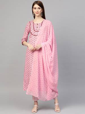 Pink printed cotton ethnic-kurtis 1