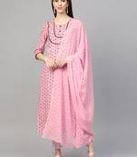 Pink printed cotton ethnic-kurtis