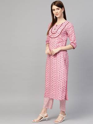 Pink printed cotton ethnic-kurtis 4