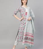 Green printed cotton ethnic-kurtis