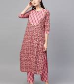 Pink printed cotton ethnic-kurtis