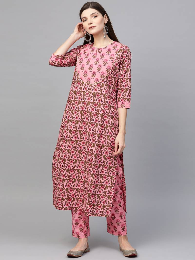 Pink printed cotton ethnic-kurtis