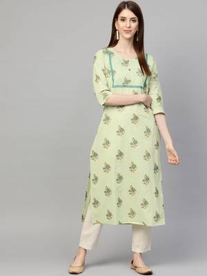 Green printed cotton ethnic-kurtis 1