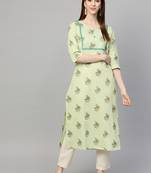 Green printed cotton ethnic-kurtis