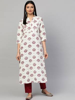 Off-white printed cotton ethnic-kurtis 1