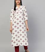 Off-white printed cotton ethnic-kurtis