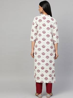 Off-white printed cotton ethnic-kurtis 2