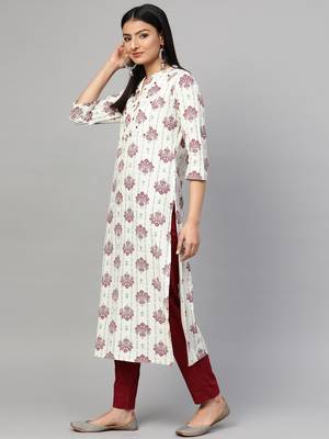 Off-white printed cotton ethnic-kurtis 4