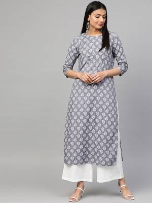 Grey printed viscose rayon ethnic-kurtis 1