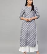 Grey printed viscose rayon ethnic-kurtis