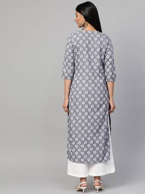 Grey printed viscose rayon ethnic-kurtis 2