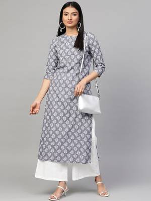 Grey printed viscose rayon ethnic-kurtis 3