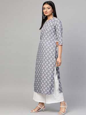 Grey printed viscose rayon ethnic-kurtis 4