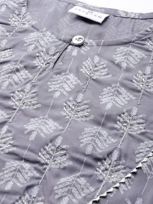 Grey printed viscose rayon ethnic-kurtis 5