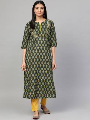 Green printed cotton ethnic-kurtis 1