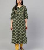 Green printed cotton ethnic-kurtis