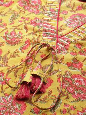 Yellow printed cotton ethnic-kurtis 5