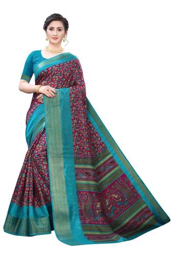 Pink Art Silk Floral Printed Saree With Blouse