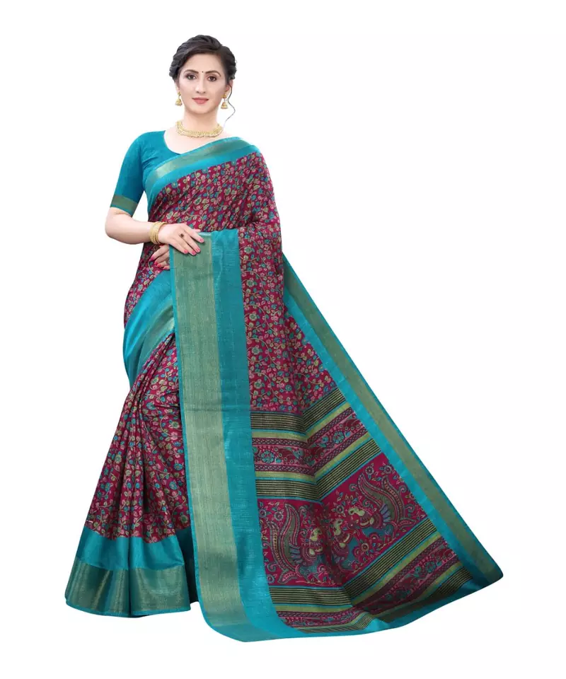 Pink Art Silk Floral Printed Saree With Blouse
