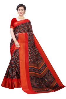 Black Art Silk Floral Printed Saree With Blouse