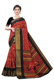 Red Art Silk Floral Printed Saree With Blouse