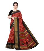 Red Art Silk Floral Printed Saree With Blouse
