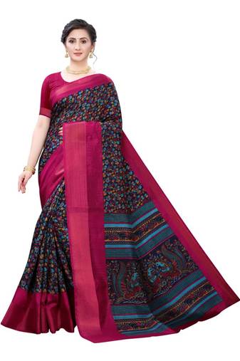 Black Art Silk Floral Printed Saree With Blouse