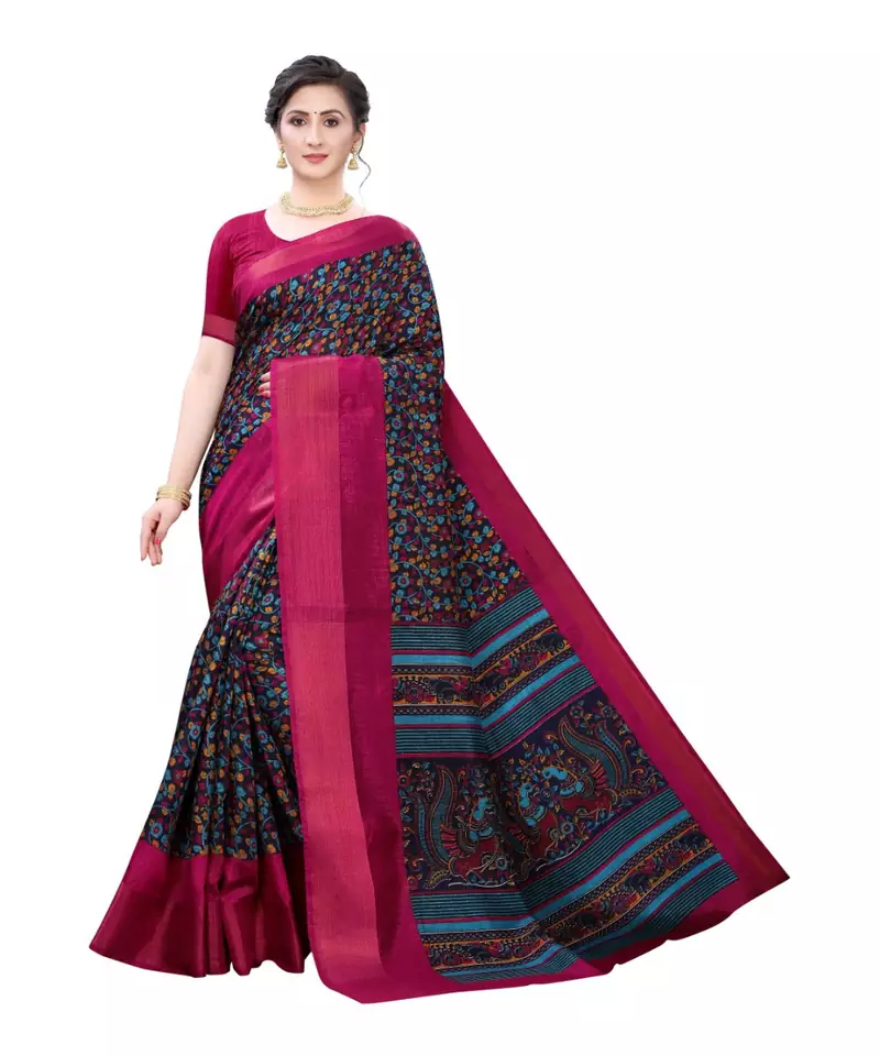 Black Art Silk Floral Printed Saree With Blouse