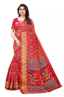 Red Art Silk Floral Printed Saree With Blouse