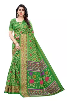 Green Art Silk Floral Printed Saree With Blouse