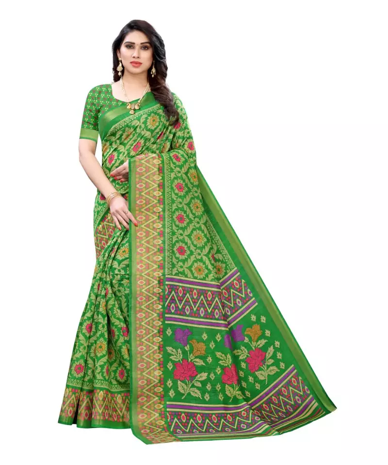 Green Art Silk Floral Printed Saree With Blouse