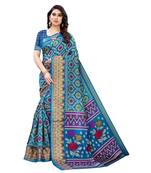 Blue Art Silk Floral Printed Saree With Blouse