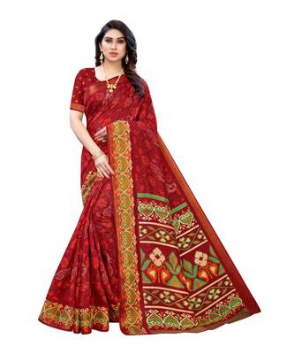 Red Art Silk Floral Printed Saree With Blouse 1