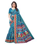 Blue Art Silk Floral Printed Saree With Blouse