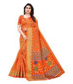 Orange Art Silk Floral Printed Saree With Blouse